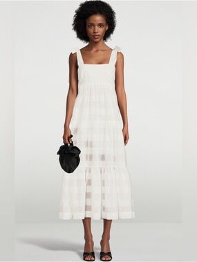 Zimmermann White Tie-Shoulder Picnic Midi Sundress - Elegant Summer Style